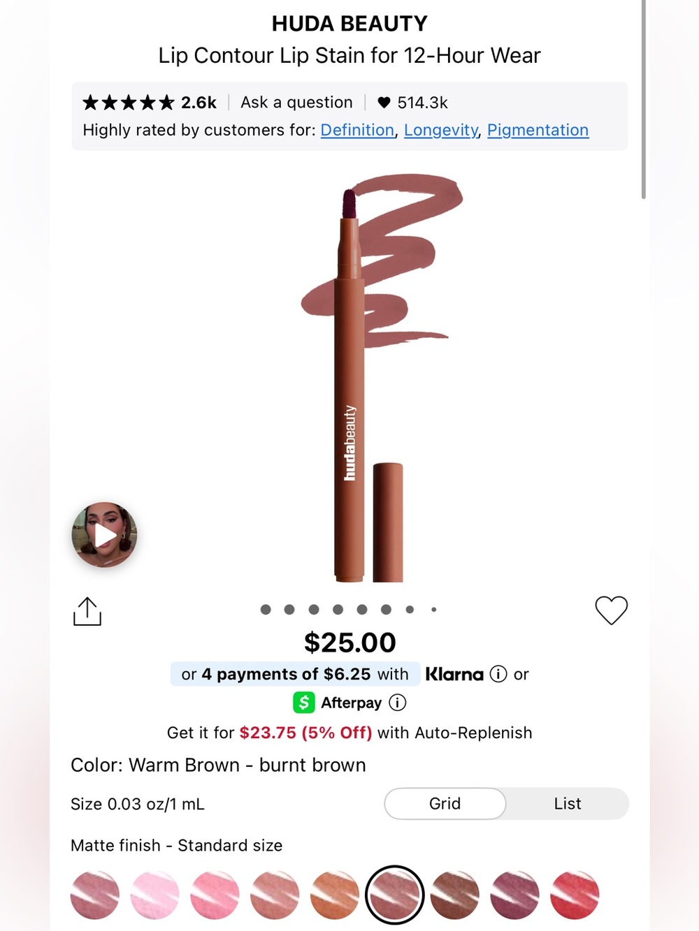 Huda Beauty lip contour stain in warm brown! New!